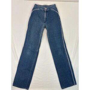 Braxton Vintage Jeans Blue Denim High Waist White Trim Straight Leg‎  24 Waist